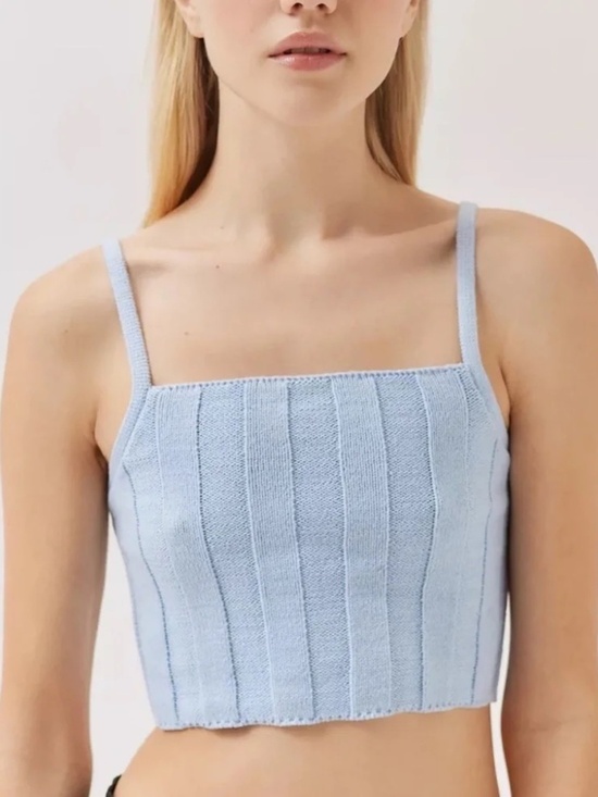 Urban Outfitters Tops - NEW Urban Outfitters Size Medium Ribbed Knit Blue Camisole Crop Top Summer
